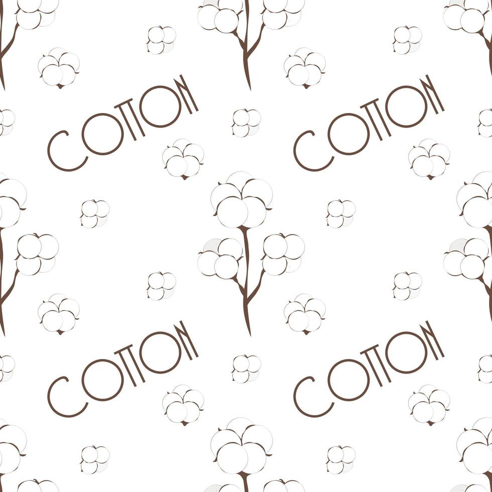 Seamless cotton pattern. Seamless cotton vector with brown lines on white background for home textile print