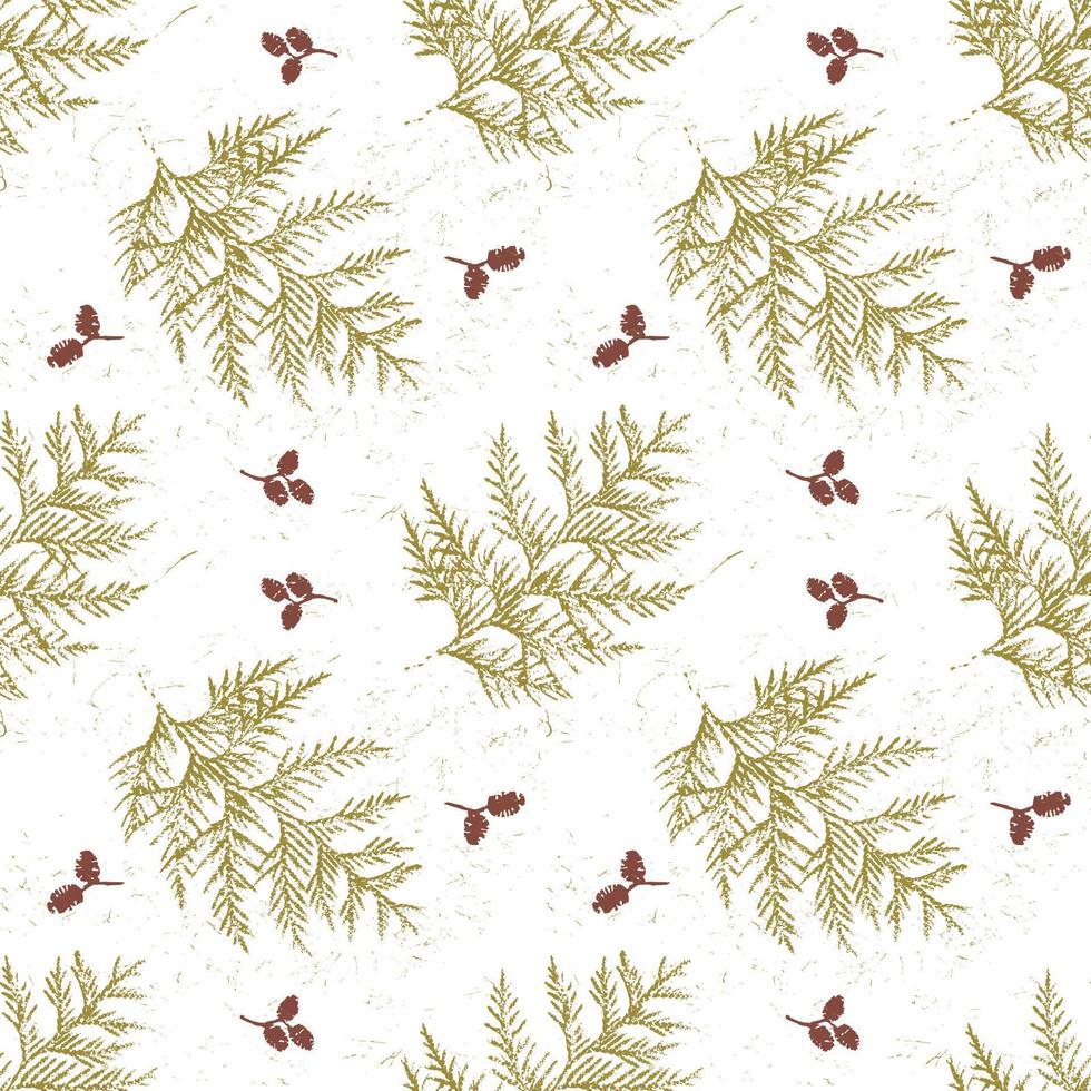 Spruce pattern. Seamless vector holiday print with spruce branches and cones for fabric or paper.