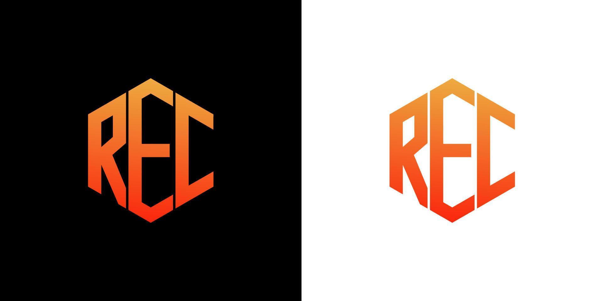 plantilla de vector de icono de monograma de polígono de diseño de logotipo de letra rec