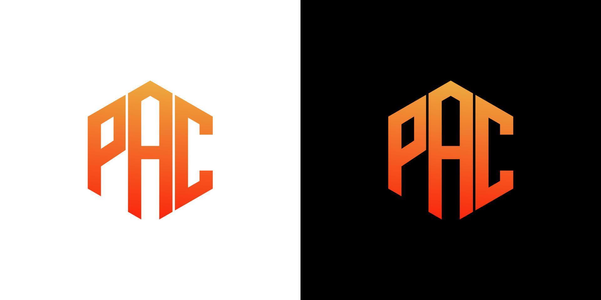 plantilla de vector de icono de monograma de polígono de diseño de logotipo de letra pac