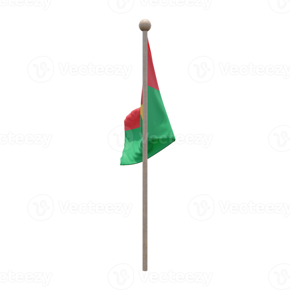 Burkina Faso 3d illustration flag on pole. Wood flagpole png