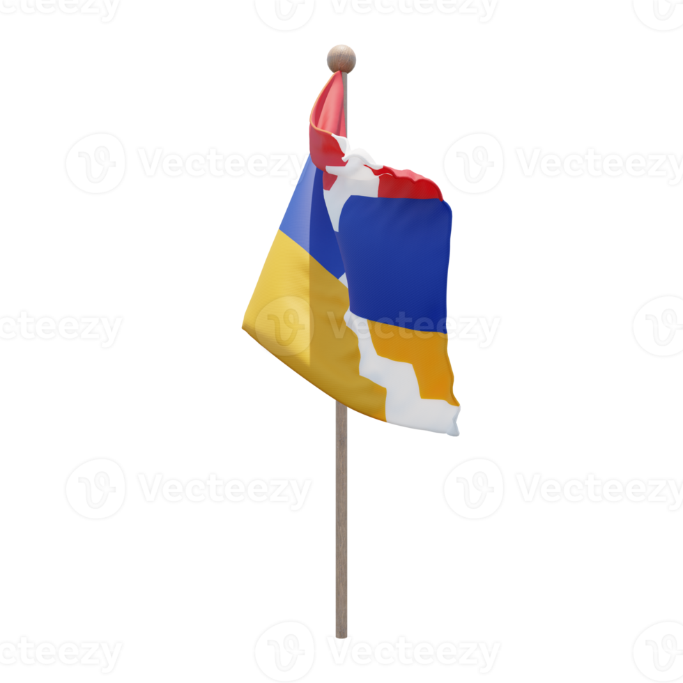 Artsakh 3d illustration flag on pole. Wood flagpole png