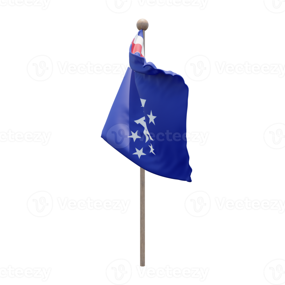 French Southern and Antarctic Lands 3d illustration flag on pole. Wood flagpole png