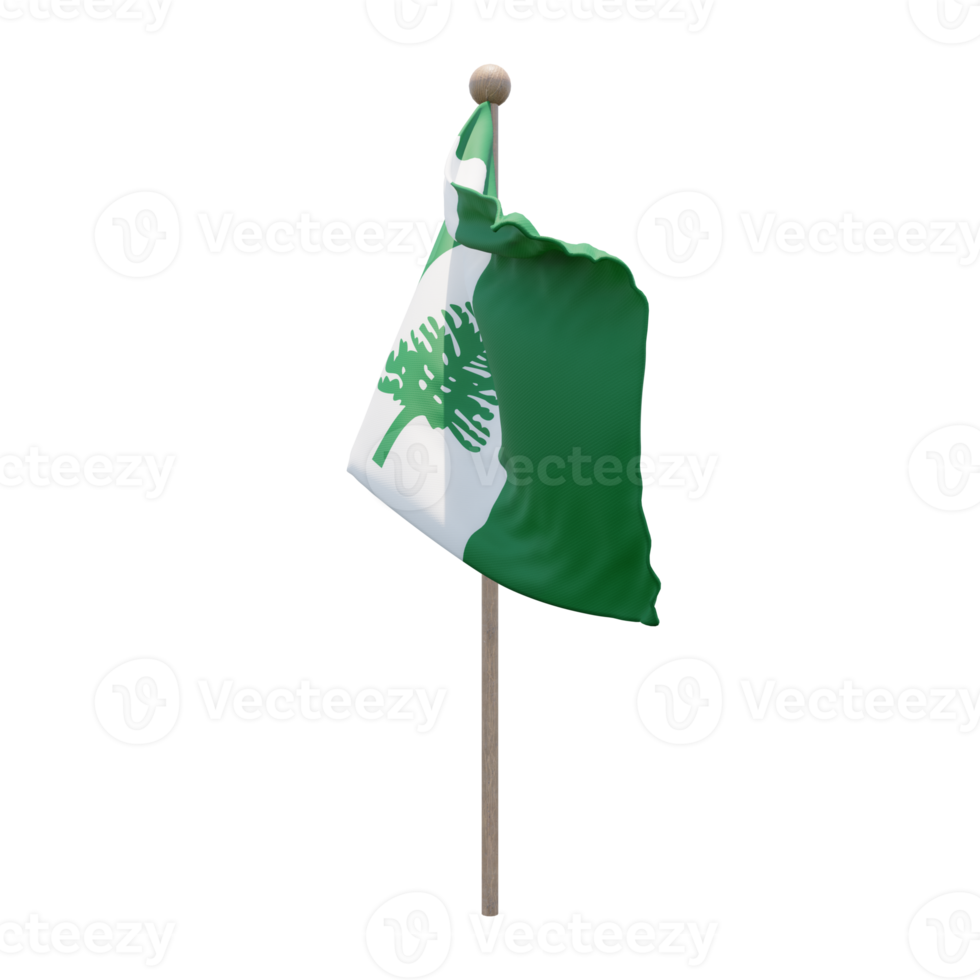 Norfolk Island 3d illustration flag on pole. Wood flagpole png