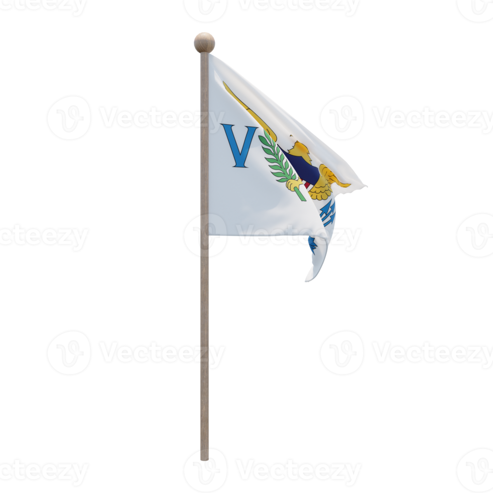 United States Virgin Islands 3d illustration flag on pole. Wood flagpole png