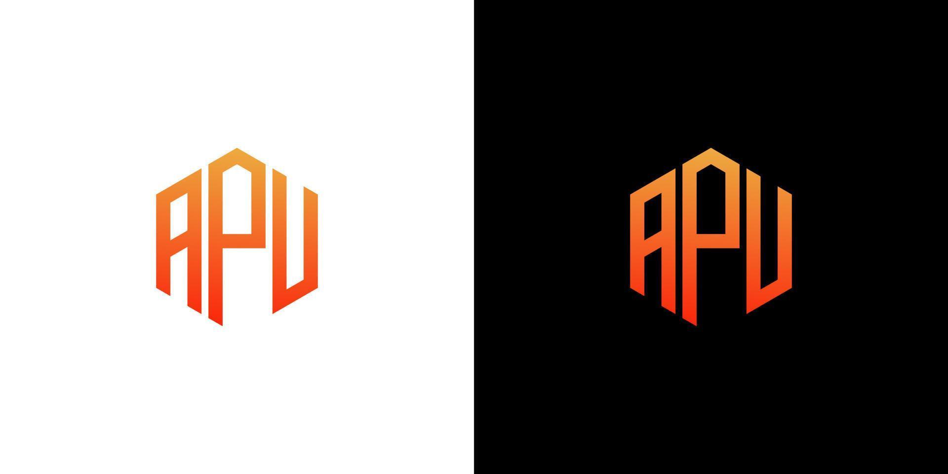 plantilla de vector de icono de monograma de polígono de diseño de logotipo de letra apu