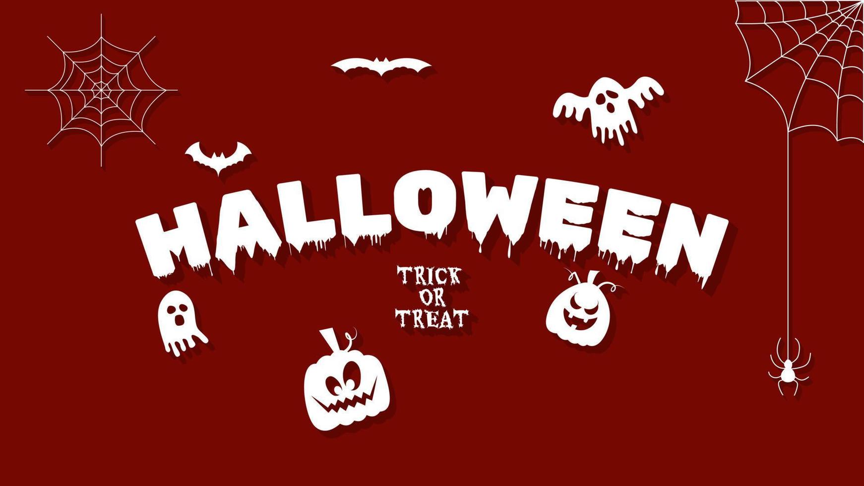 Happy halloween lettering with halloween pumpkin, spider, spider web, flying bat and ghost vector