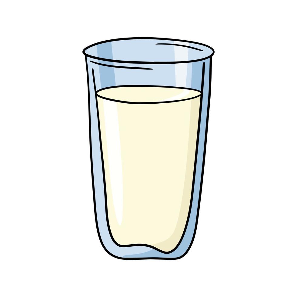 un vaso de vidrio alto con una bebida, leche, crema, kéfir, vector en estilo de dibujos animados sobre un fondo blanco