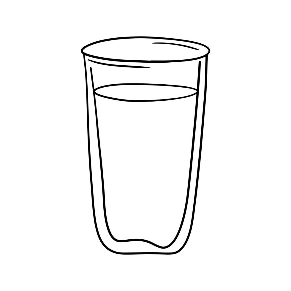 Monochrome illustration, a tall glass glass with a drink, milk, juice , vector in cartoon style on a white background