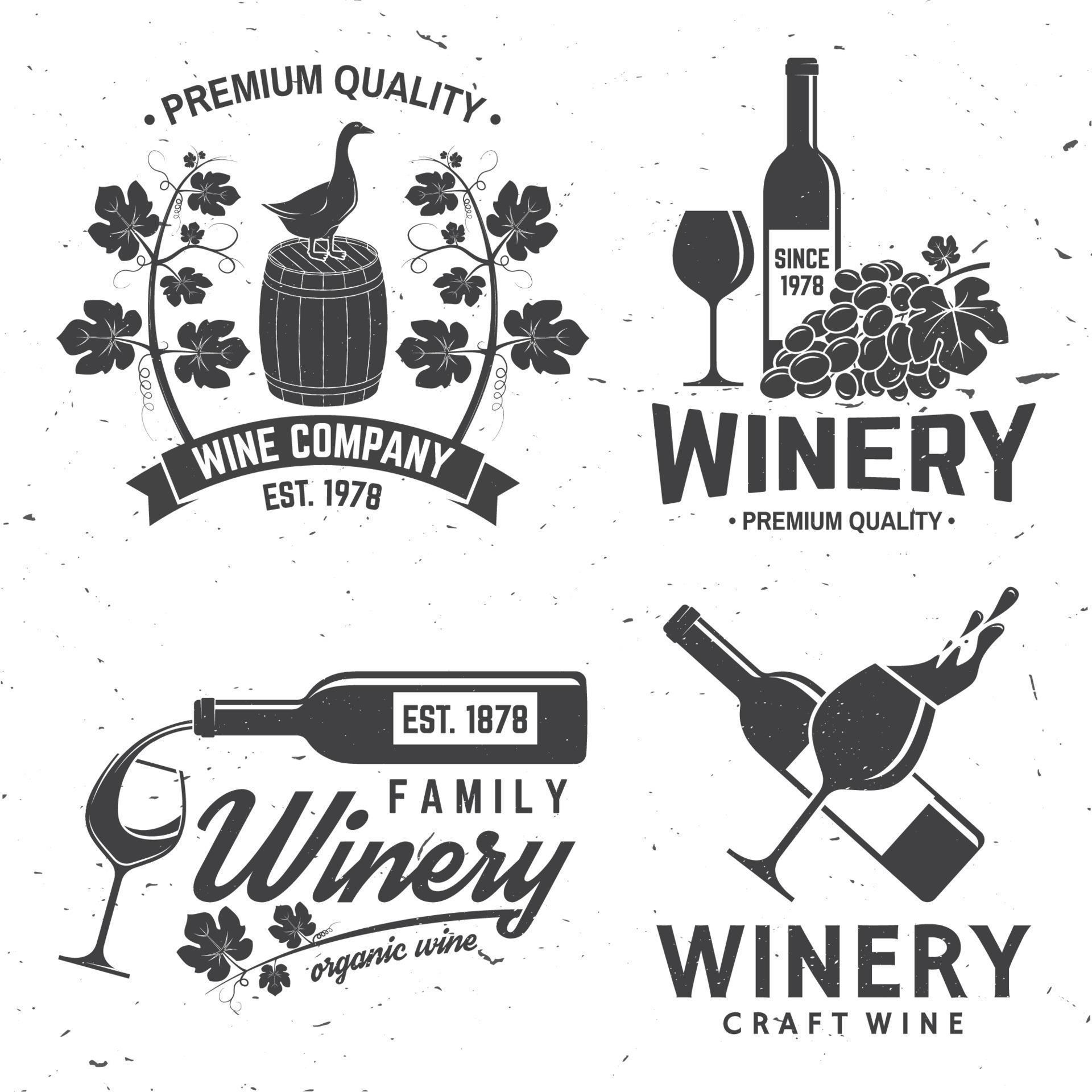 Set of winery company badge, sign or label. Vector illustration