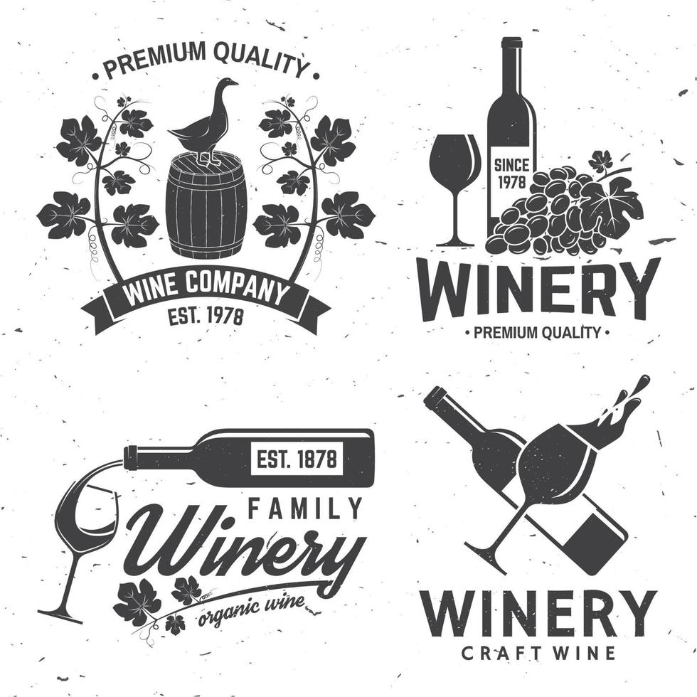 Set of winery company badge, sign or label. Vector illustration.