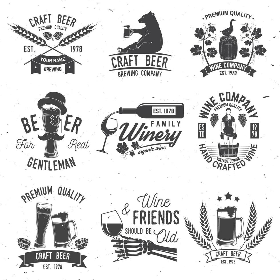 conjunto de insignia, signo o etiqueta de la empresa de cerveza artesanal y bodega. ilustración vectorial vector