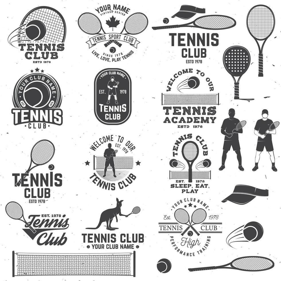 conjunto de insignias del club de tenis con elemento de diseño. ilustración vectorial vector