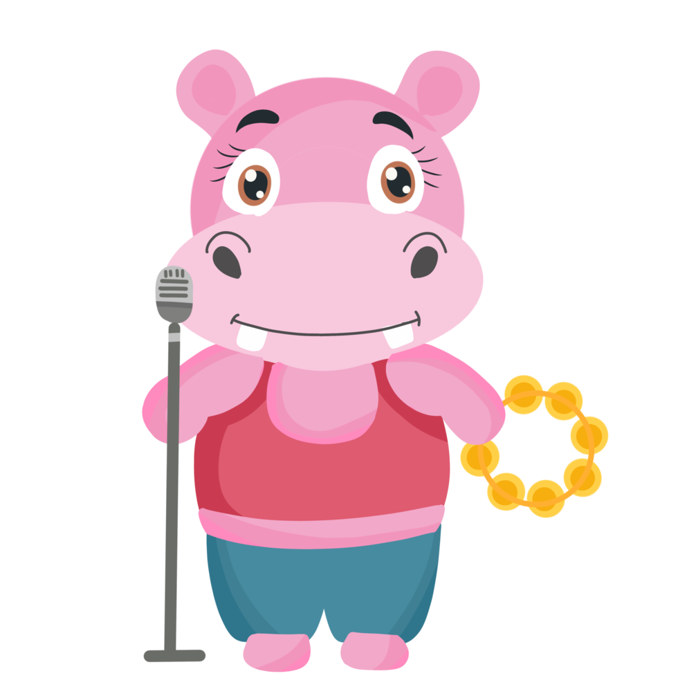 Free hippo playing music, cute hippopotamus animal sing a song and play  tambourine, music instrument 11235416 PNG with Transparent Background
