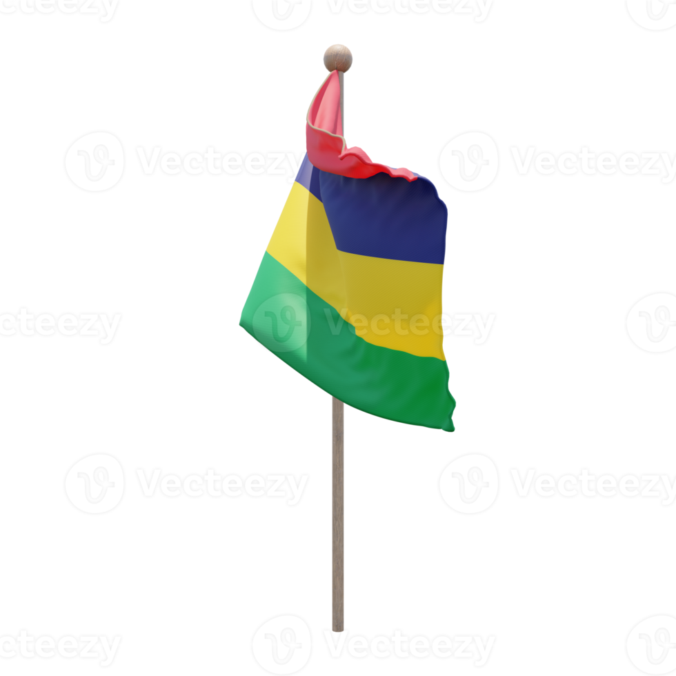 Mauritius 3d illustration flag on pole. Wood flagpole png