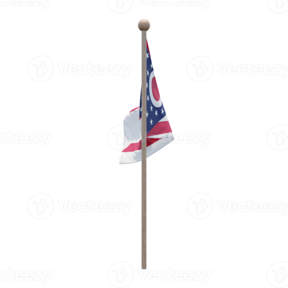 Ohio 3d illustration flag on pole. Wood flagpole png