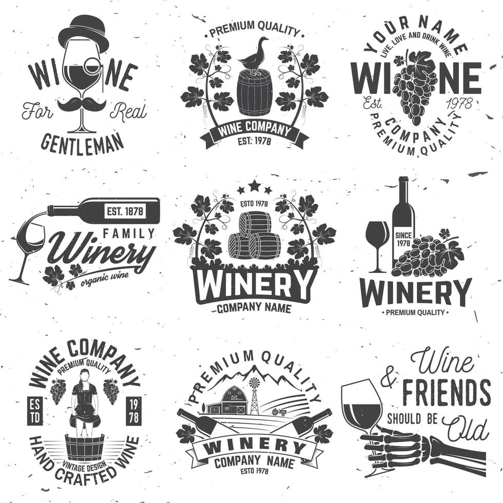 conjunto de insignia, signo o etiqueta de la empresa winer. ilustración vectorial vector
