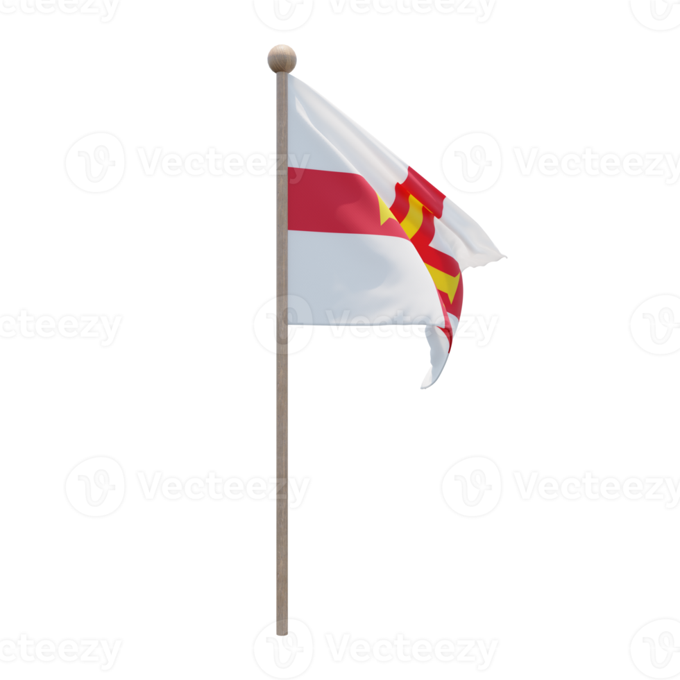 Guernsey 3d illustration flag on pole. Wood flagpole png