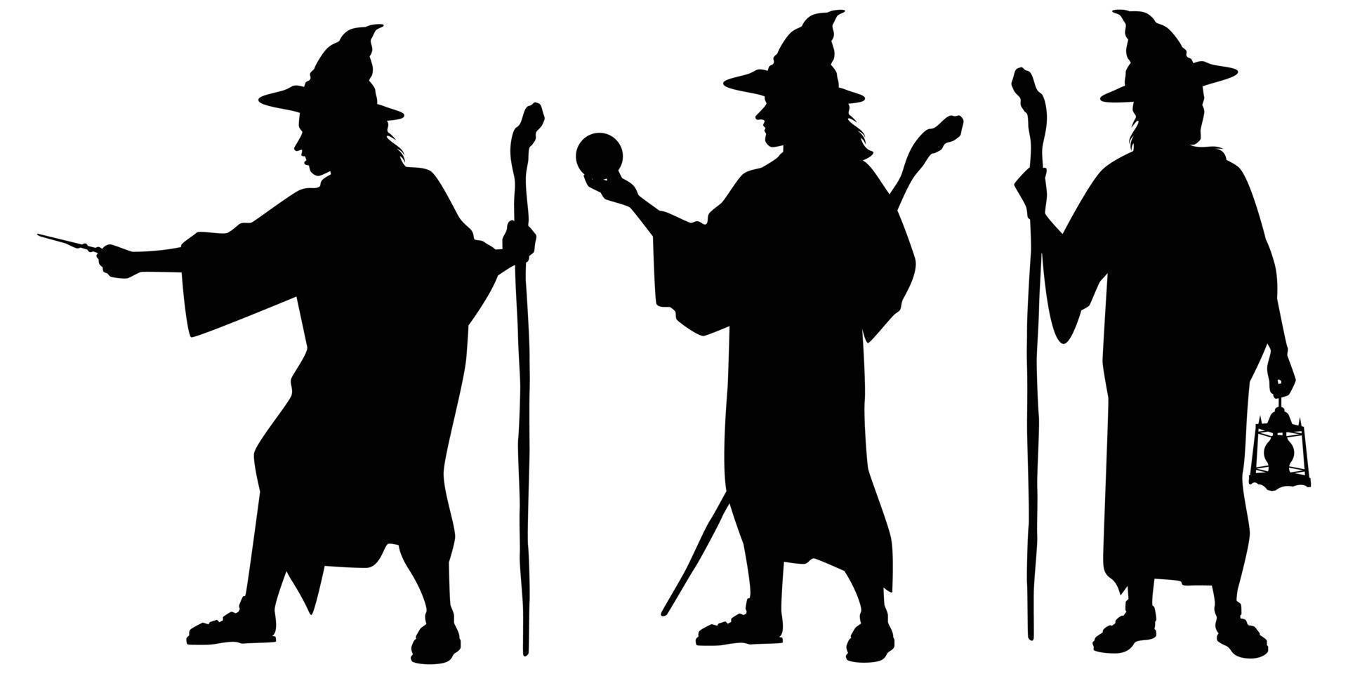 Wizard silhouette vector on white background, ghost or devil in Halloween day.