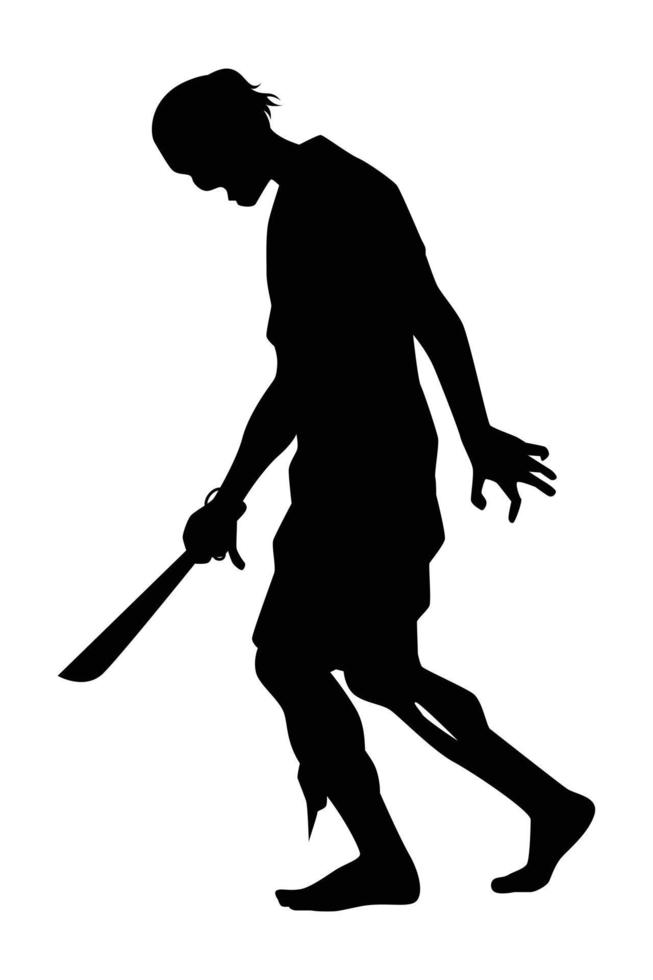 zombie con vector de silueta de cuchillo sobre fondo blanco, fantasma o diablo en el día de halloween.