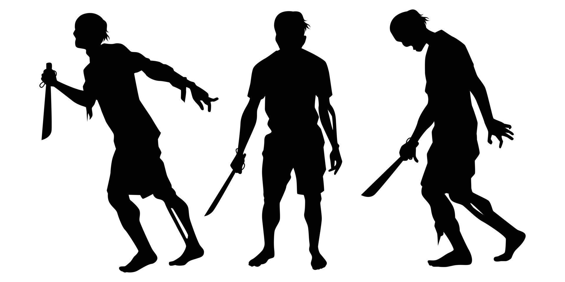 zombie con vector de silueta de cuchillo sobre fondo blanco, fantasma o diablo en el día de halloween.