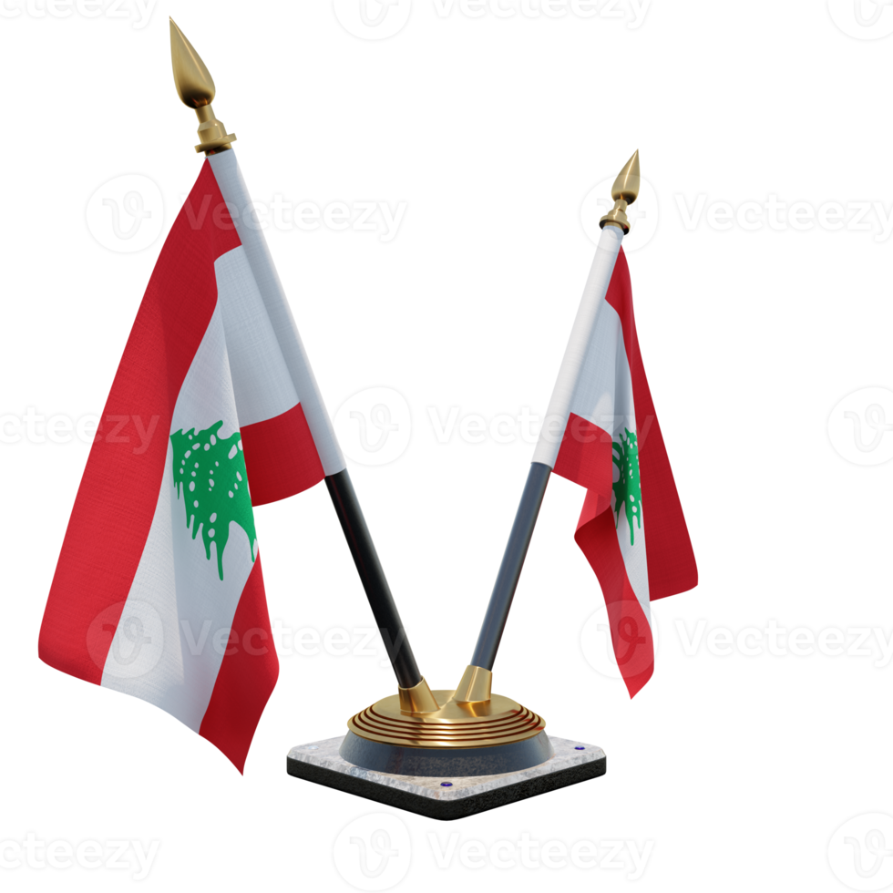 Libanon 3d illustratie dubbele v bureau vlag staan png