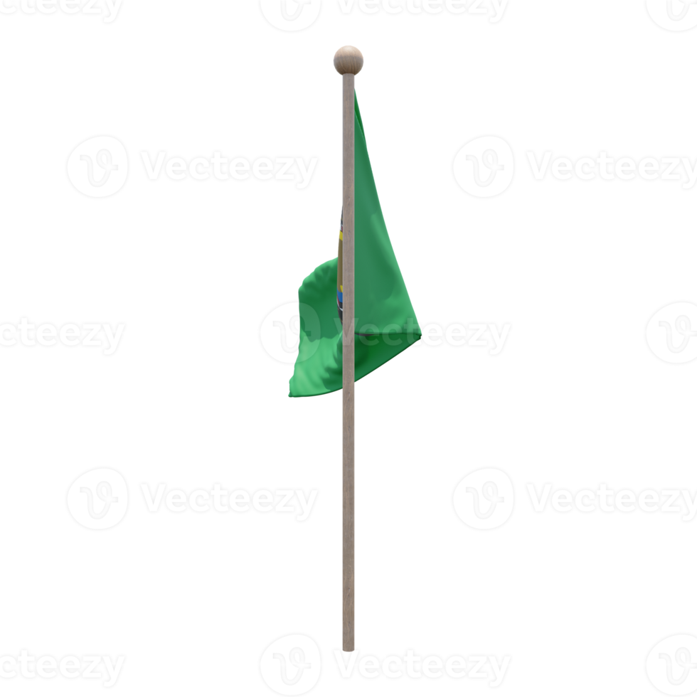 Gulf Cooperation Council 3d illustration flag on pole. Wood flagpole png