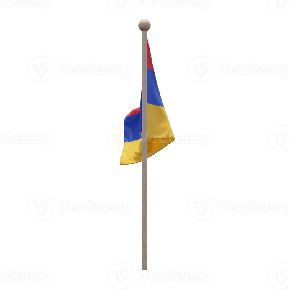 Armenia 3d illustration flag on pole. Wood flagpole png