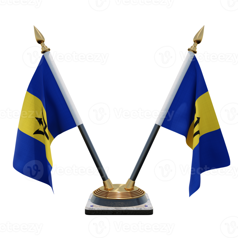 Barbados 3d illustratie dubbele v bureau vlag staan png