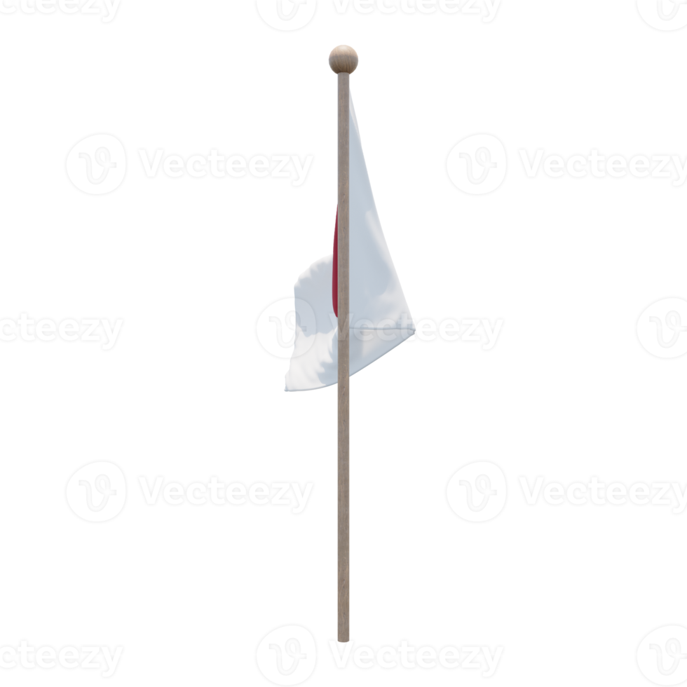 Japan 3d illustration flag on pole. Wood flagpole png