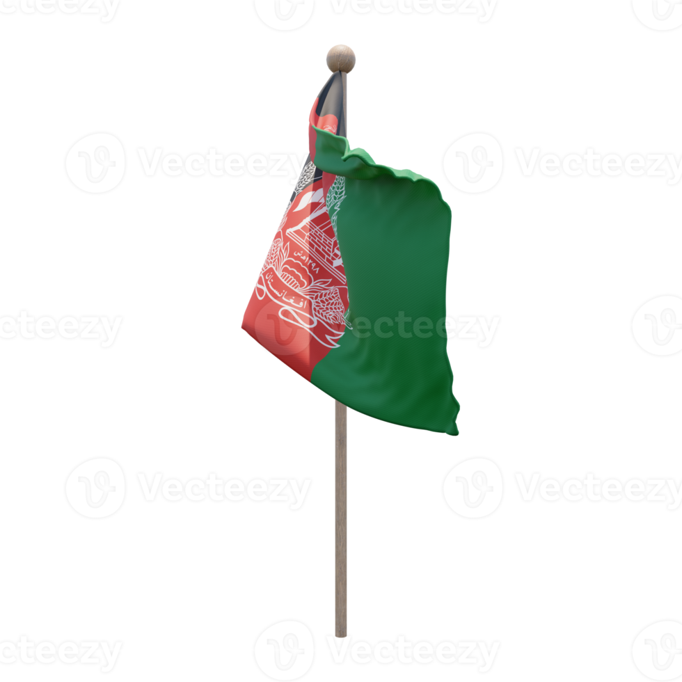 Afghanistan 3d illustration flag on pole. Wood flagpole png