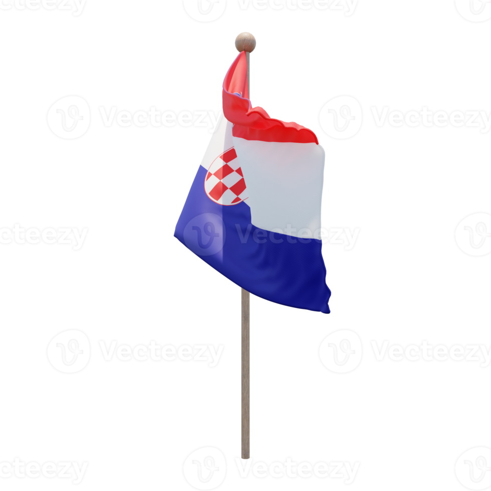 Croatia 3d illustration flag on pole. Wood flagpole png