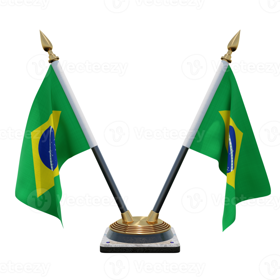 Brasilien 3d illustration dubbel- v skrivbord flagga stå png