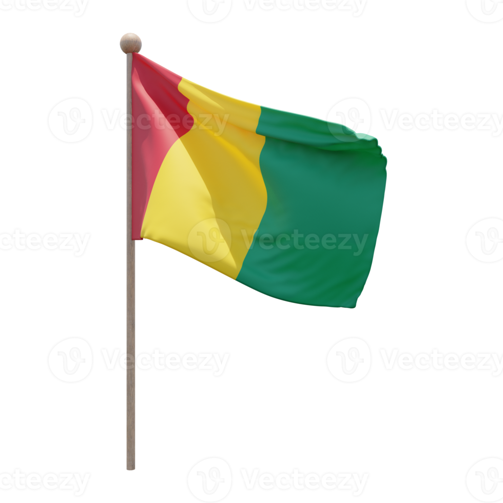 guinea 3d-illustration flagge auf der stange. Fahnenmast aus Holz png