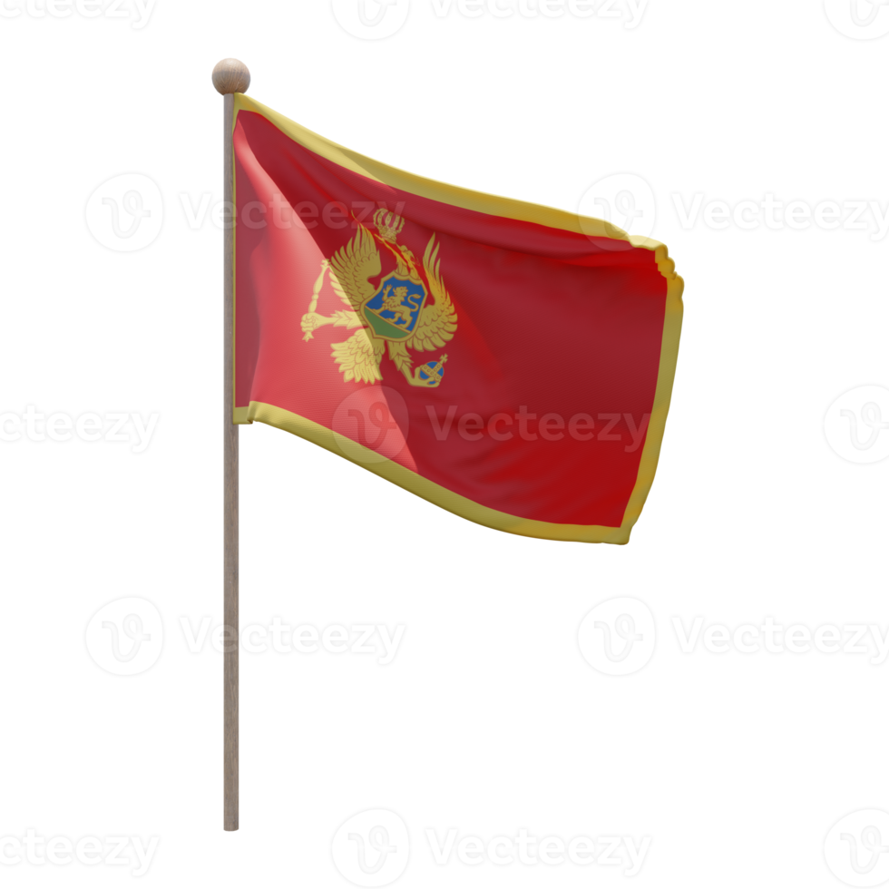 montenegro 3d illustrazione bandiera su polo. legna pennone png