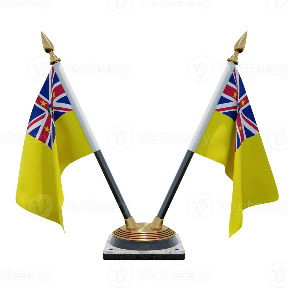 Niue 3d illustration Double V Desk Flag Stand png