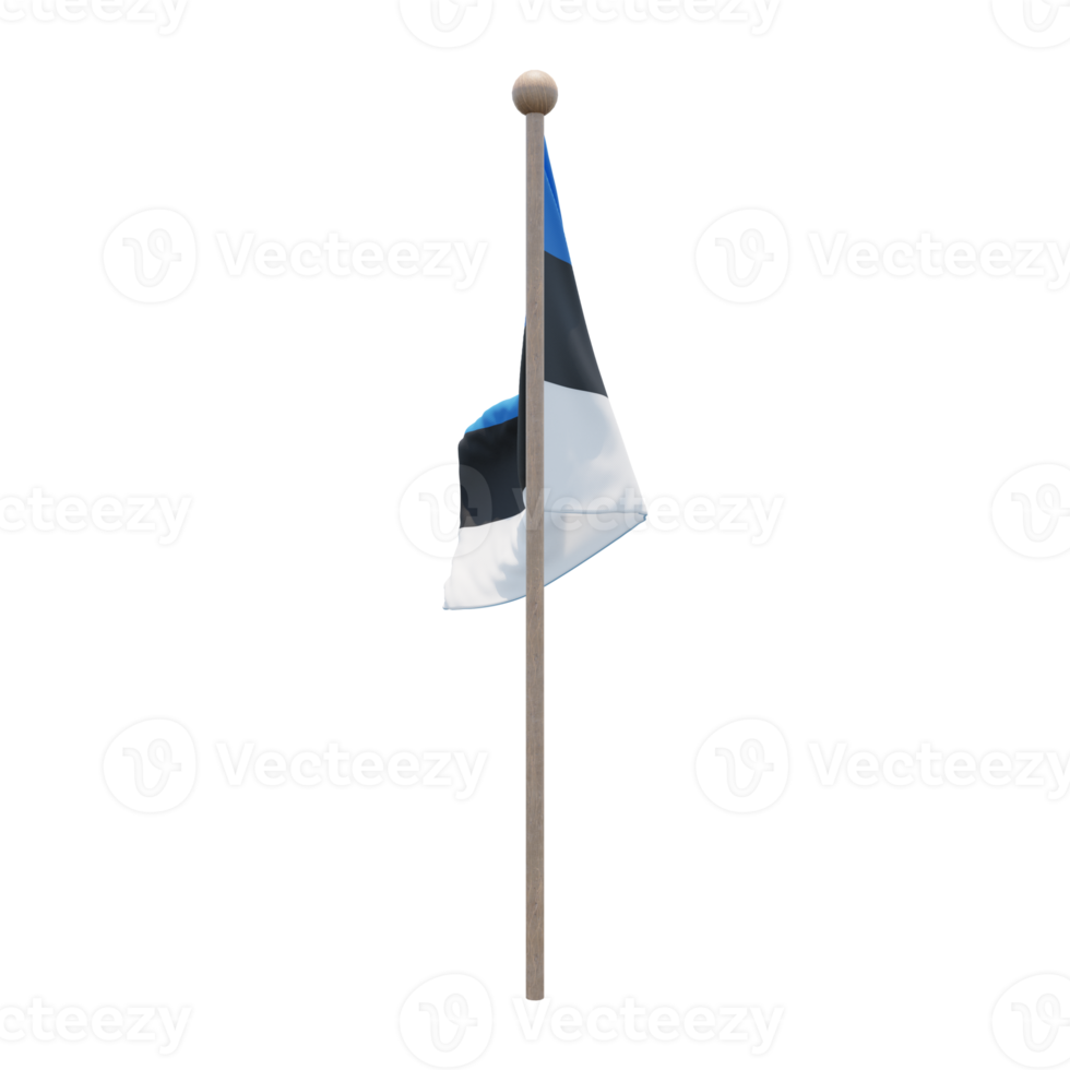 Estonia 3d illustration flag on pole. Wood flagpole png