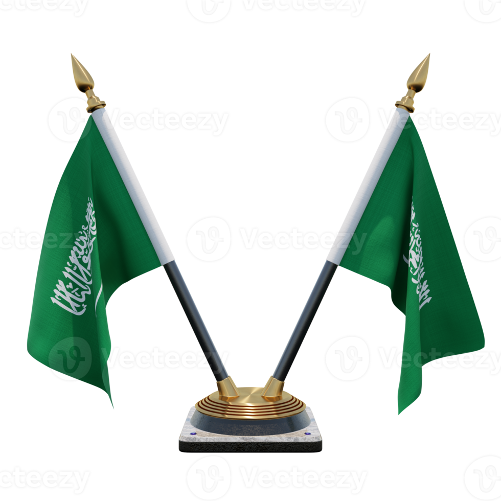 Saudi Arabia 3d illustration Double V Desk Flag Stand png