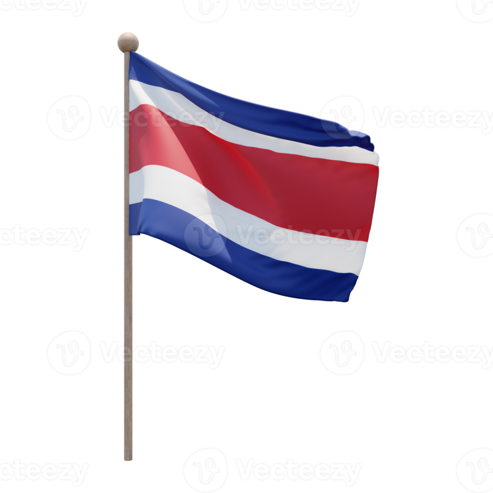 costa rica 3d illustratie vlag Aan pool. hout vlaggenmast png