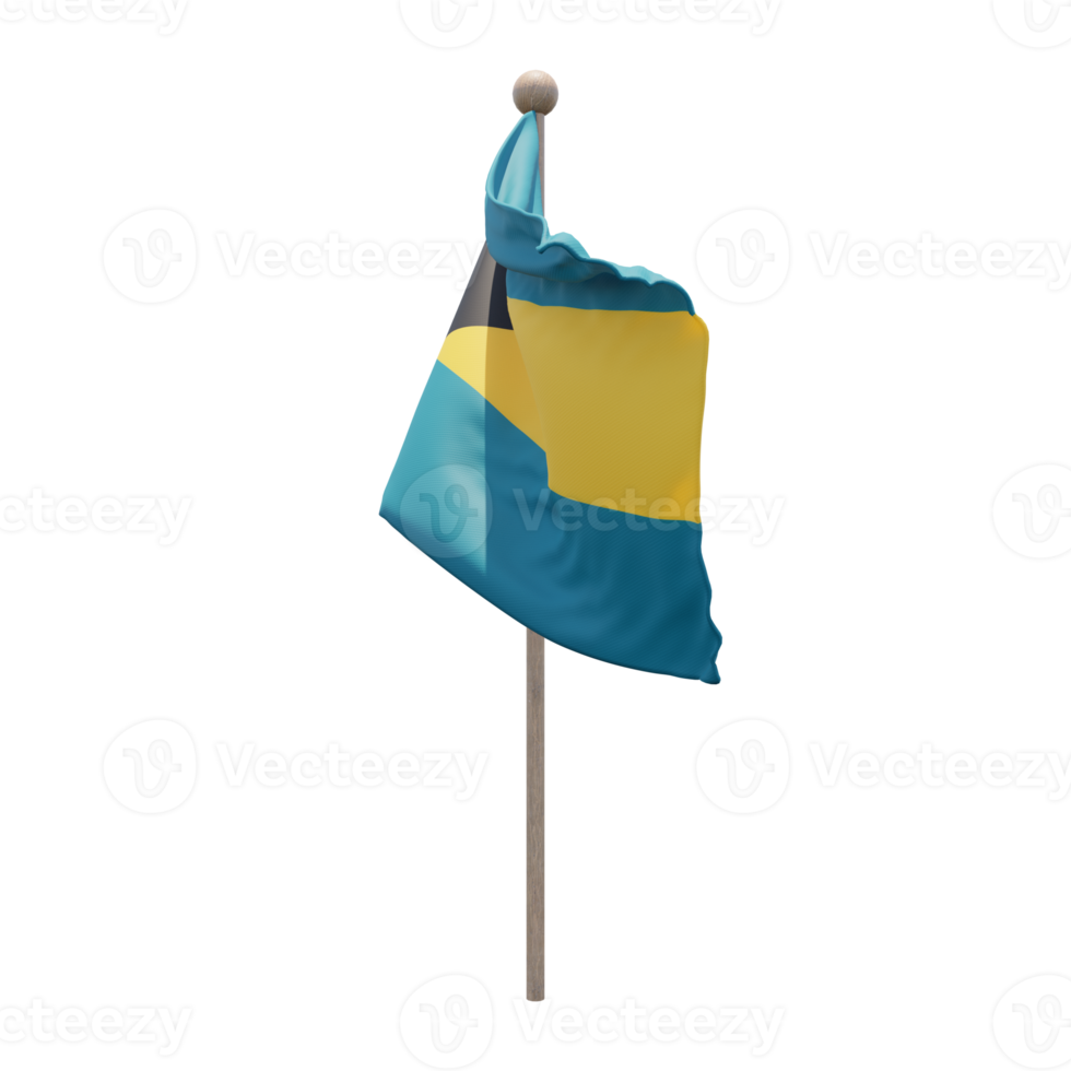 Bahamas 3d illustration flag on pole. Wood flagpole png