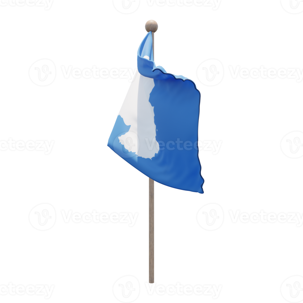 Antarctica 3d illustration flag on pole. Wood flagpole png