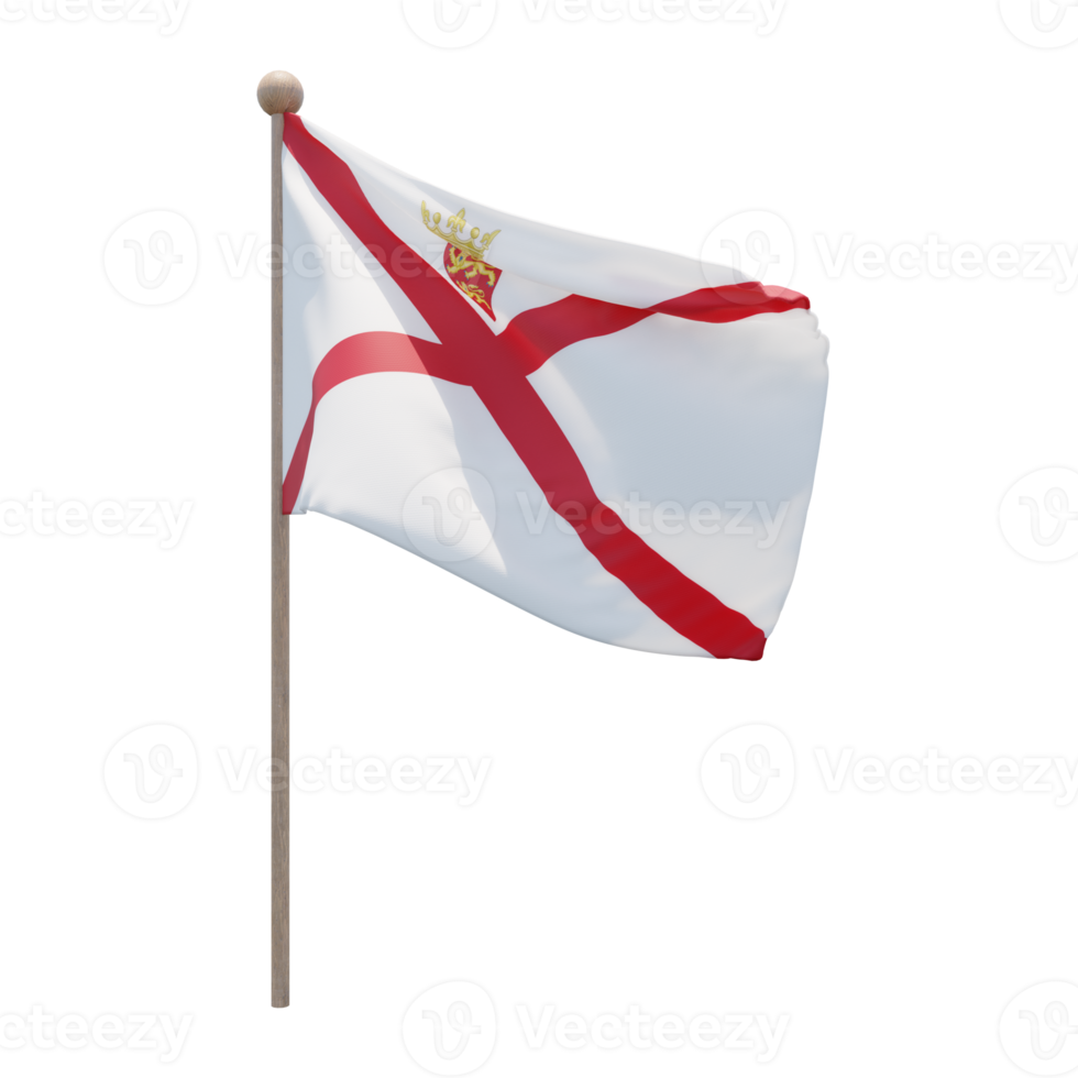 Jersey 3D-Darstellung Flagge auf der Stange. Fahnenmast aus Holz png