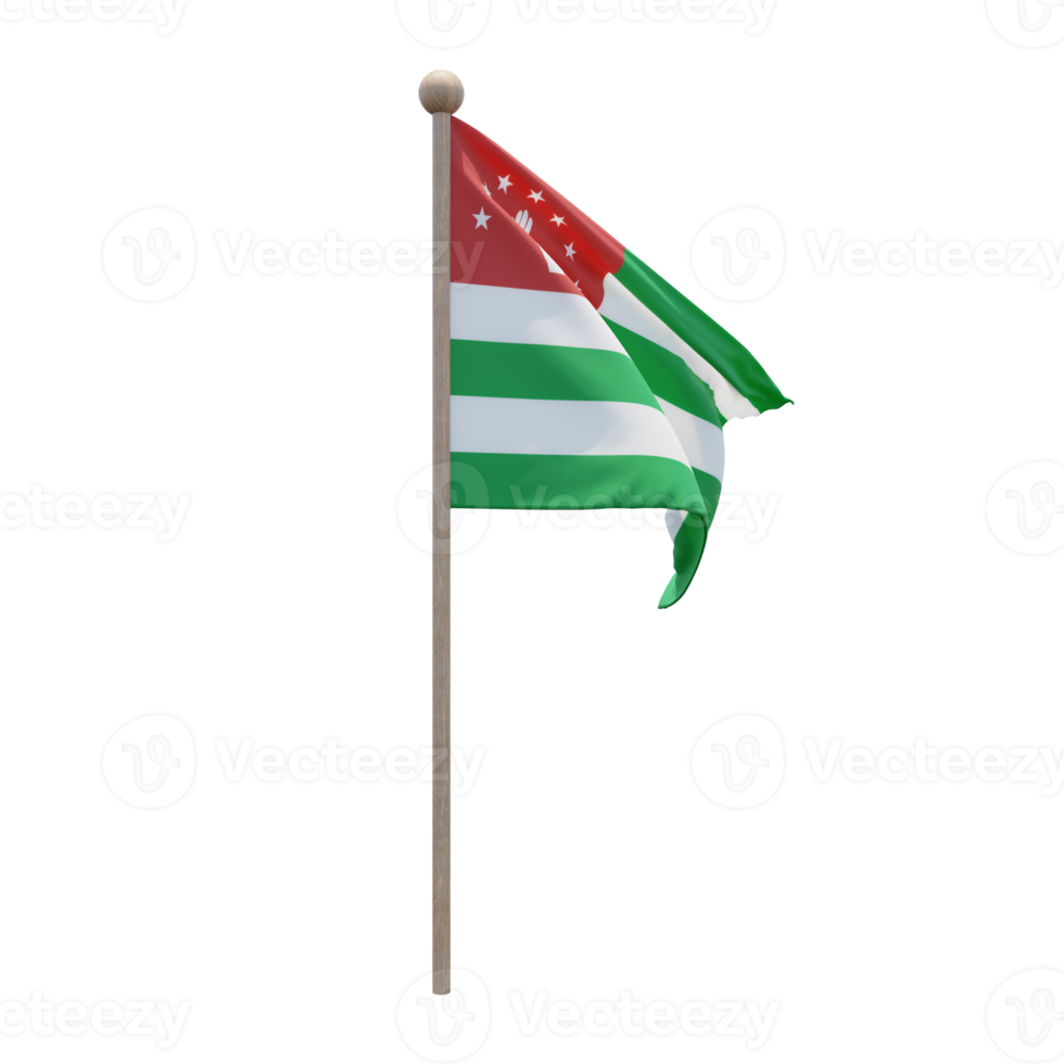 Republic of Abkhazia 3d illustration flag on pole. Wood flagpole png