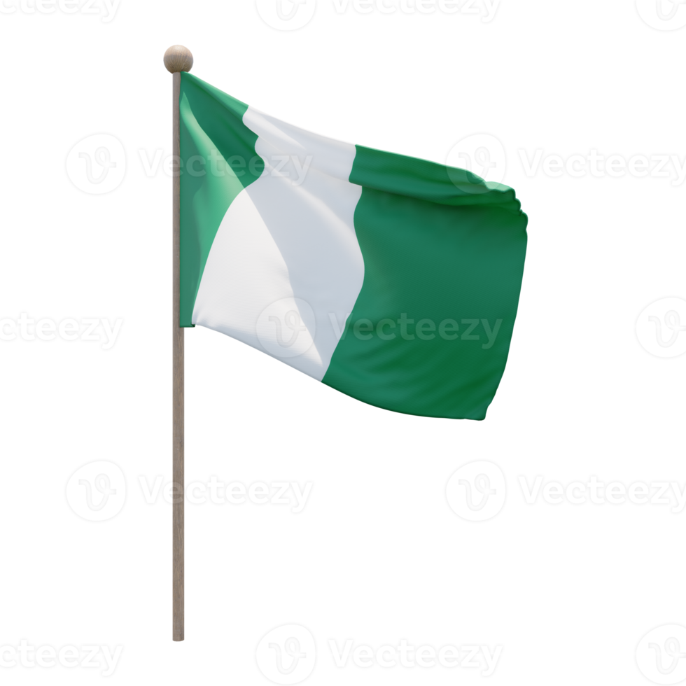 drapeau d'illustration 3d du nigéria sur poteau. mât en bois png