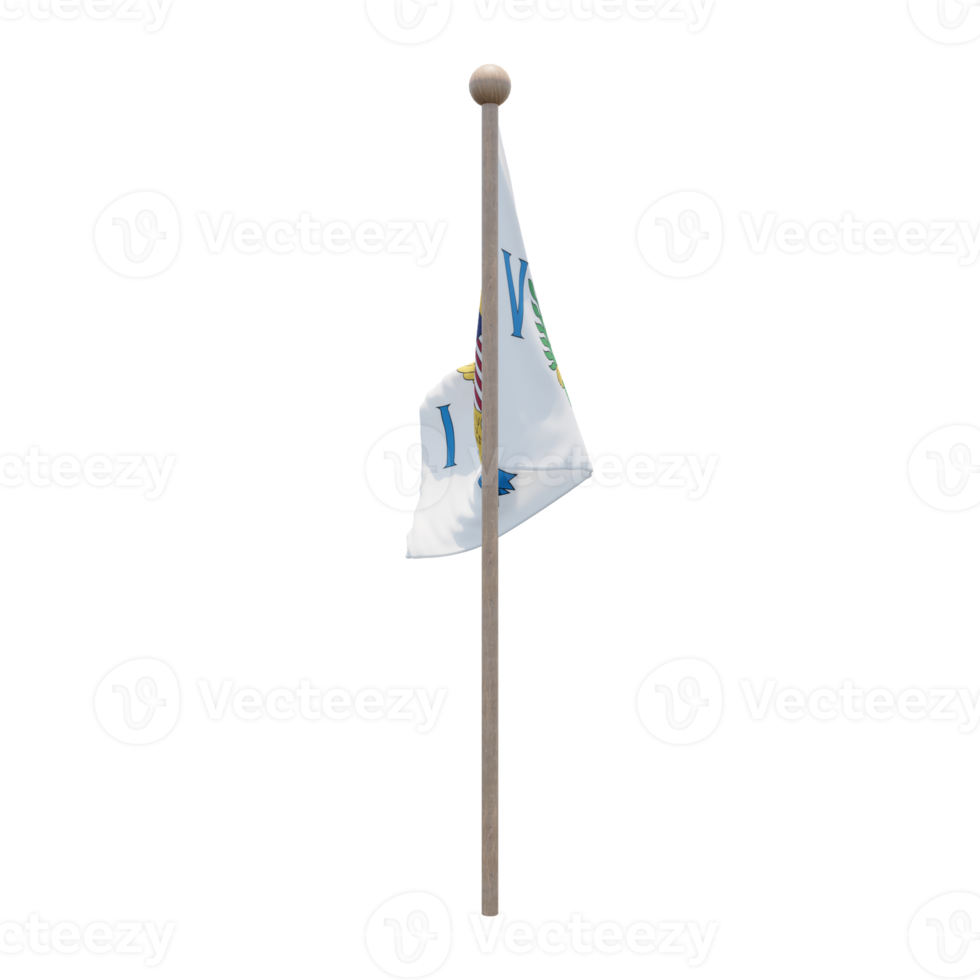 United States Virgin Islands 3d illustration flag on pole. Wood flagpole png