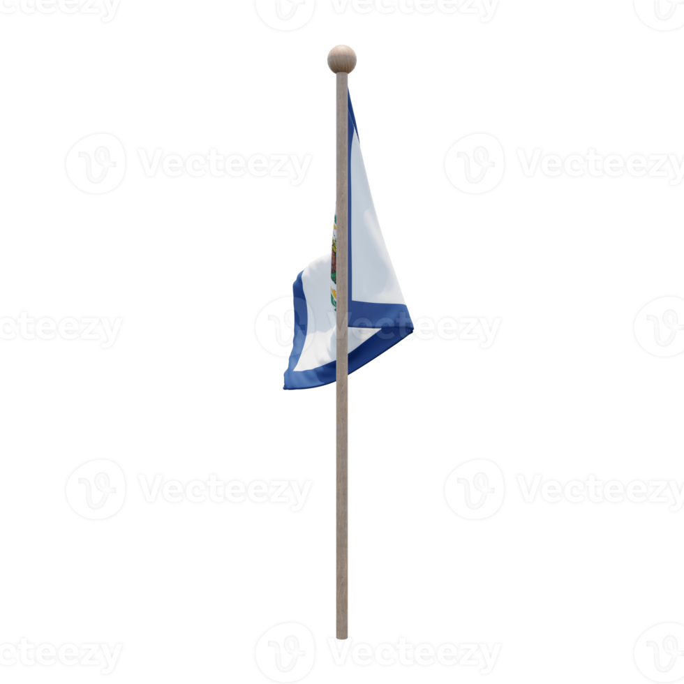 West Virginia 3d illustration flag on pole. Wood flagpole png