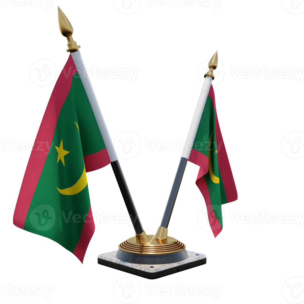 Mauritania 3d illustration Double V Desk Flag Stand png