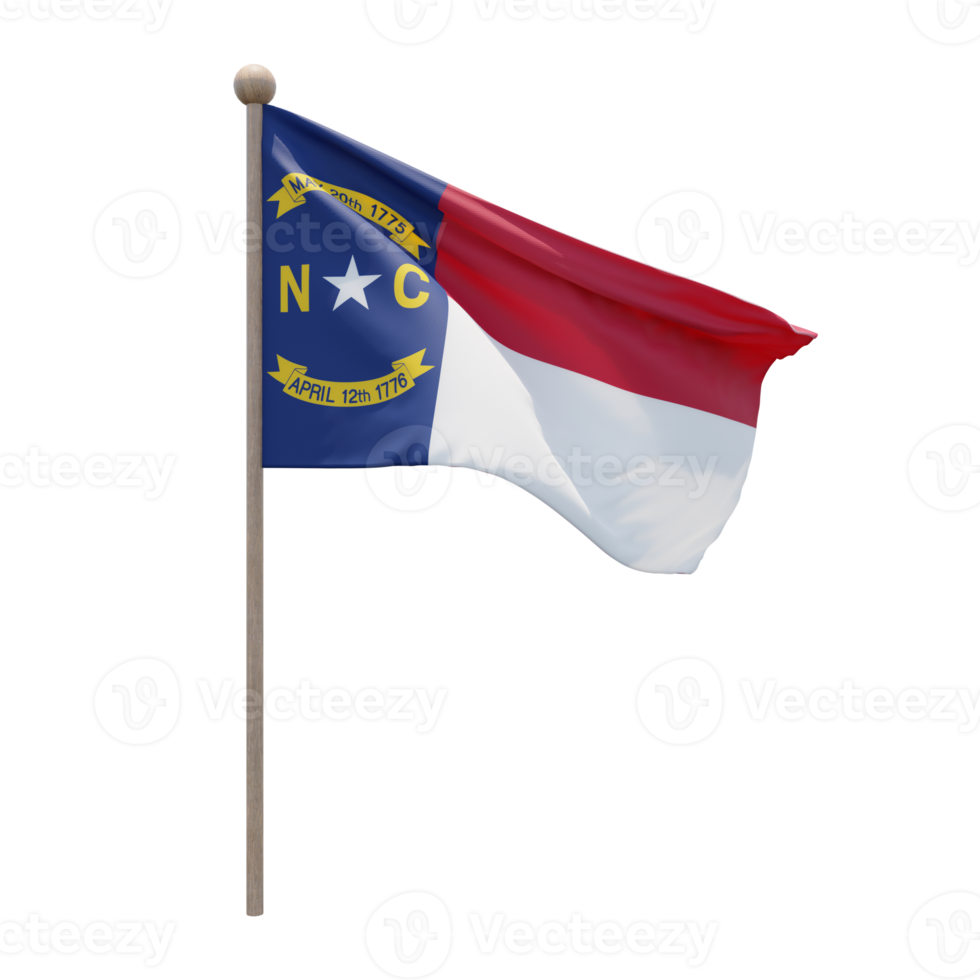 Free North Carolina 3d illustration flag on pole. Wood flagpole