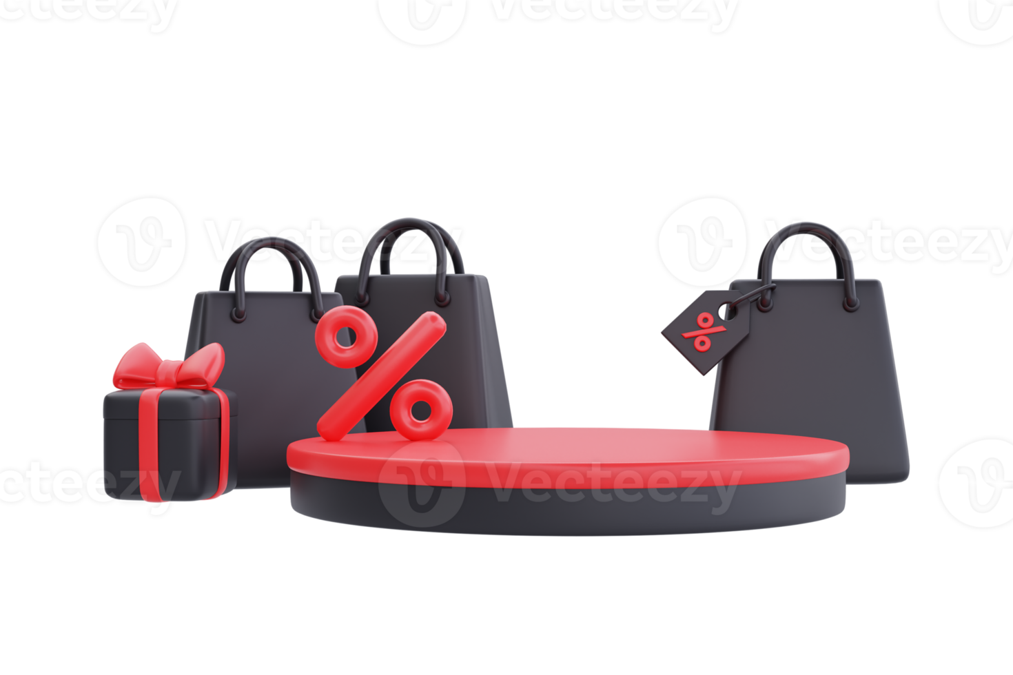 Black Friday Super Sale with podium display and shopping bags, Christmas and Happy New Year promotion, 3d rendering. png