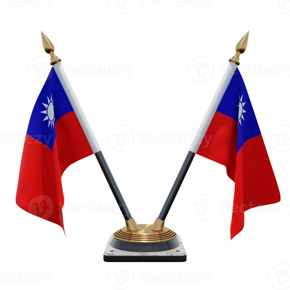 Taiwan republiek van China 3d illustratie dubbele v bureau vlag staan png